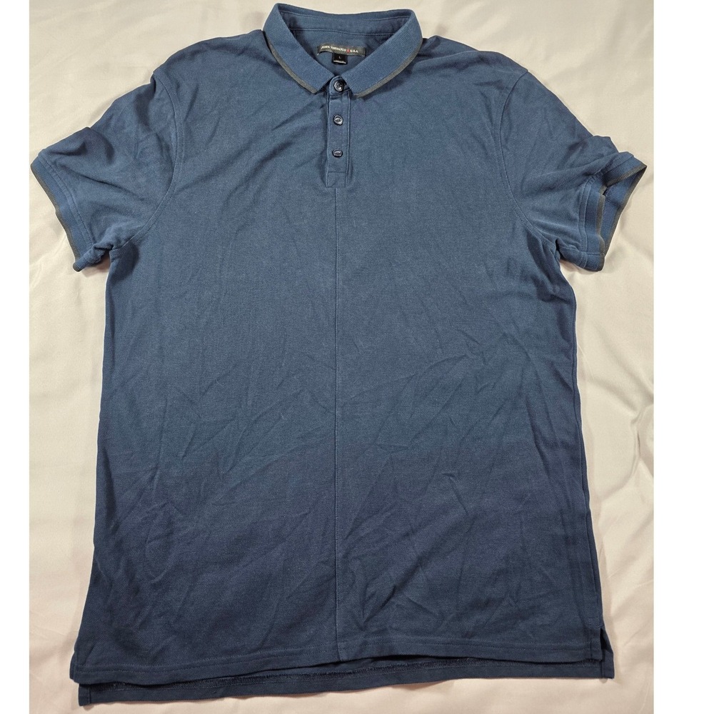John Varvatos USA Dover Contrast Edge Pique Polo Shirt Mens Large Blue